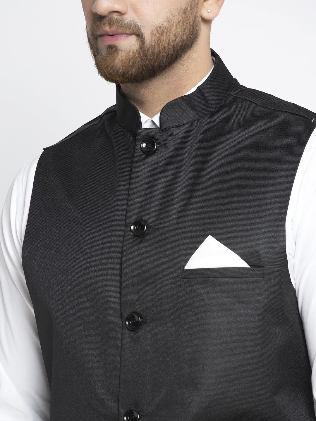 Jompers Men's Black Solid Nehru Jacket | Swadesiicart