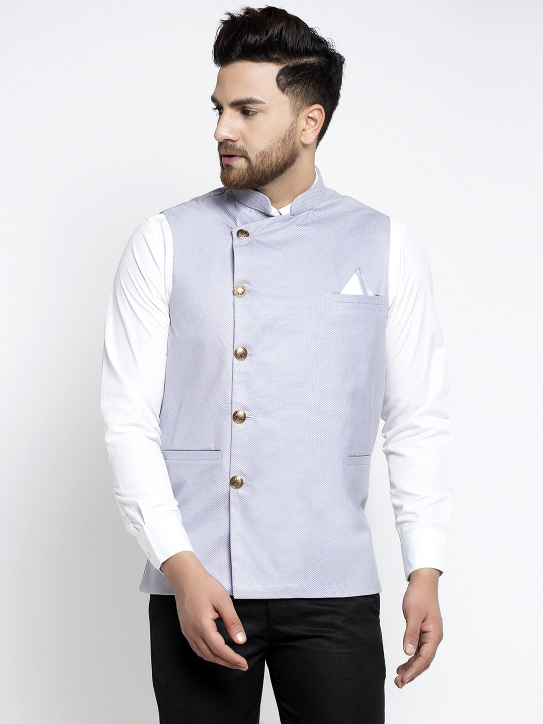 Jompers Men's Blue Nehru Jacket | Swadesiicart