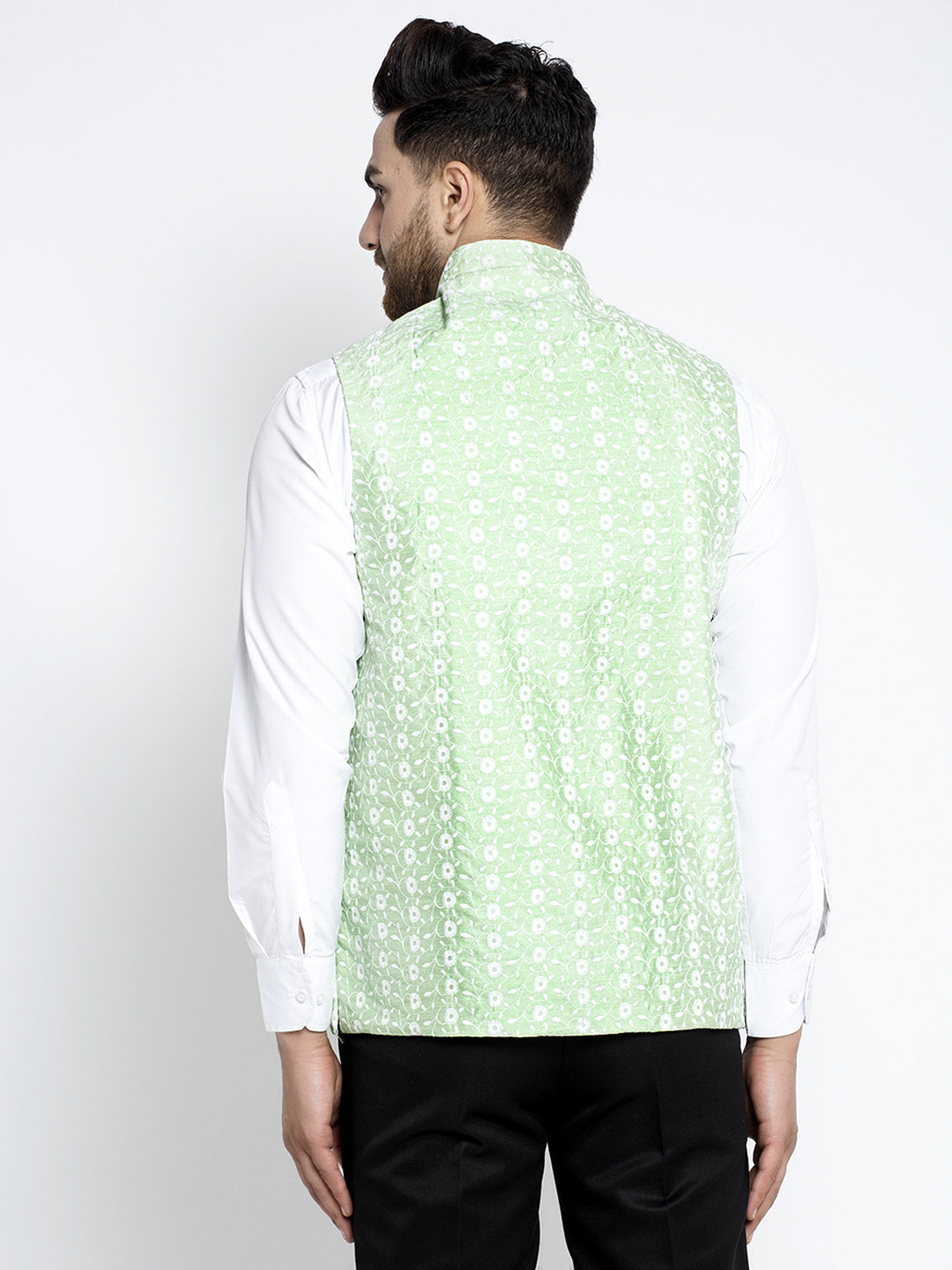 Jompers Men Green Embroidered Nehru Jacket | Swadesiicart