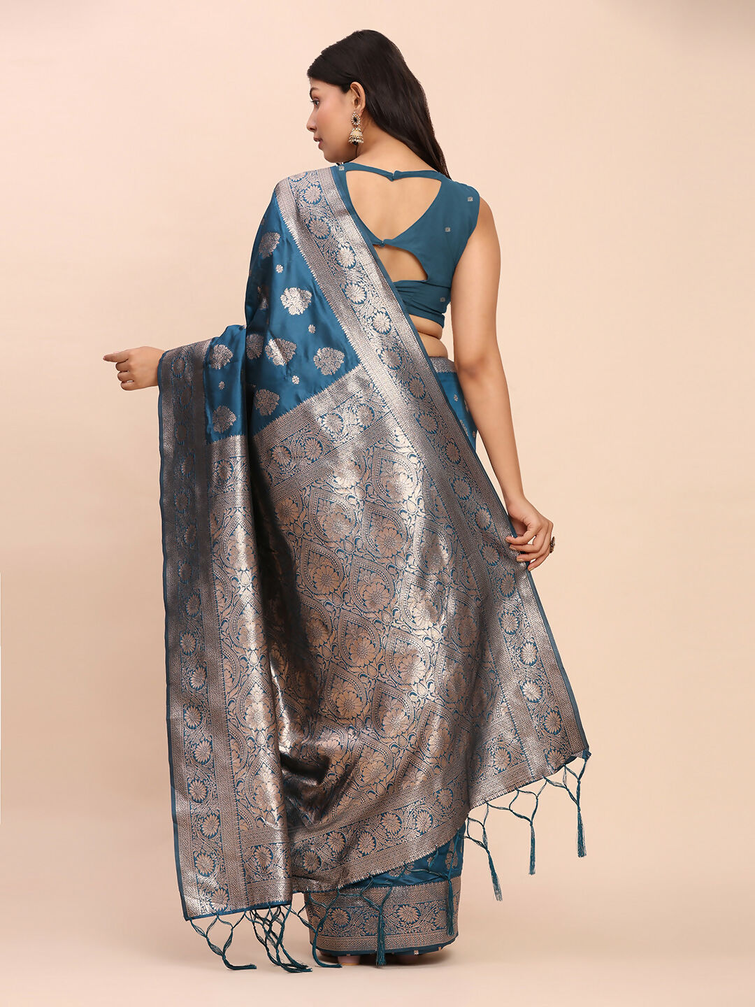 Astita Banarasi Silk Teal Blue Saree | Swadesiicart