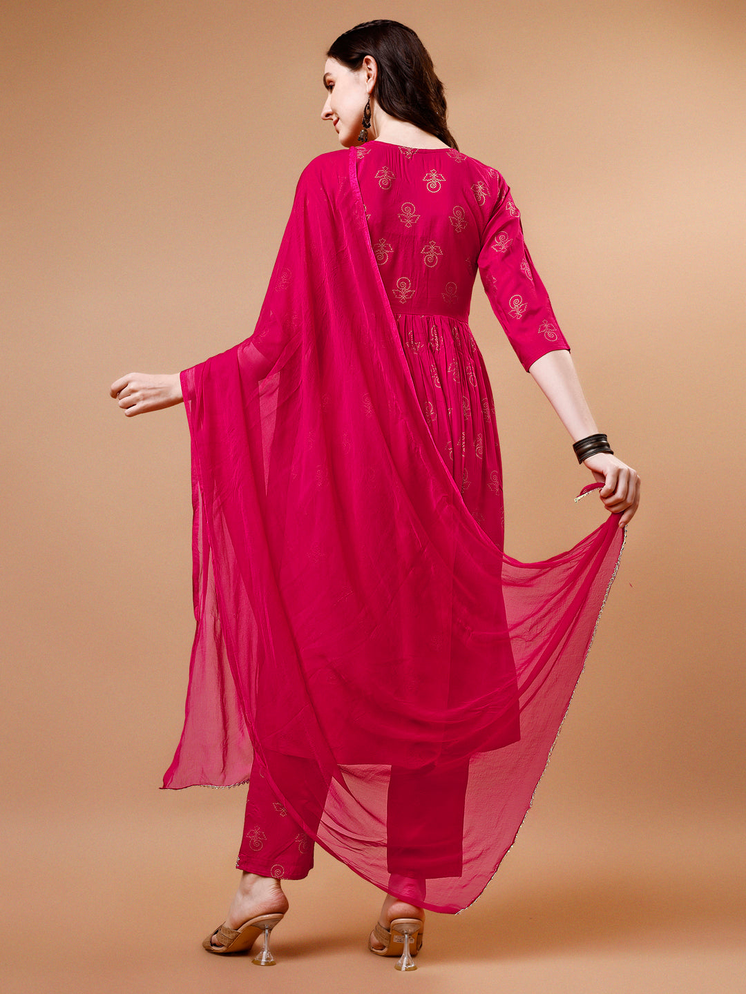 Alia Cut Embroidered & Printed Kurta With Pant & Dupatta, Multicolor - Hiral Fashion