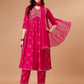 Alia Cut Embroidered & Printed Kurta With Pant & Dupatta, Multicolor - Hiral Fashion