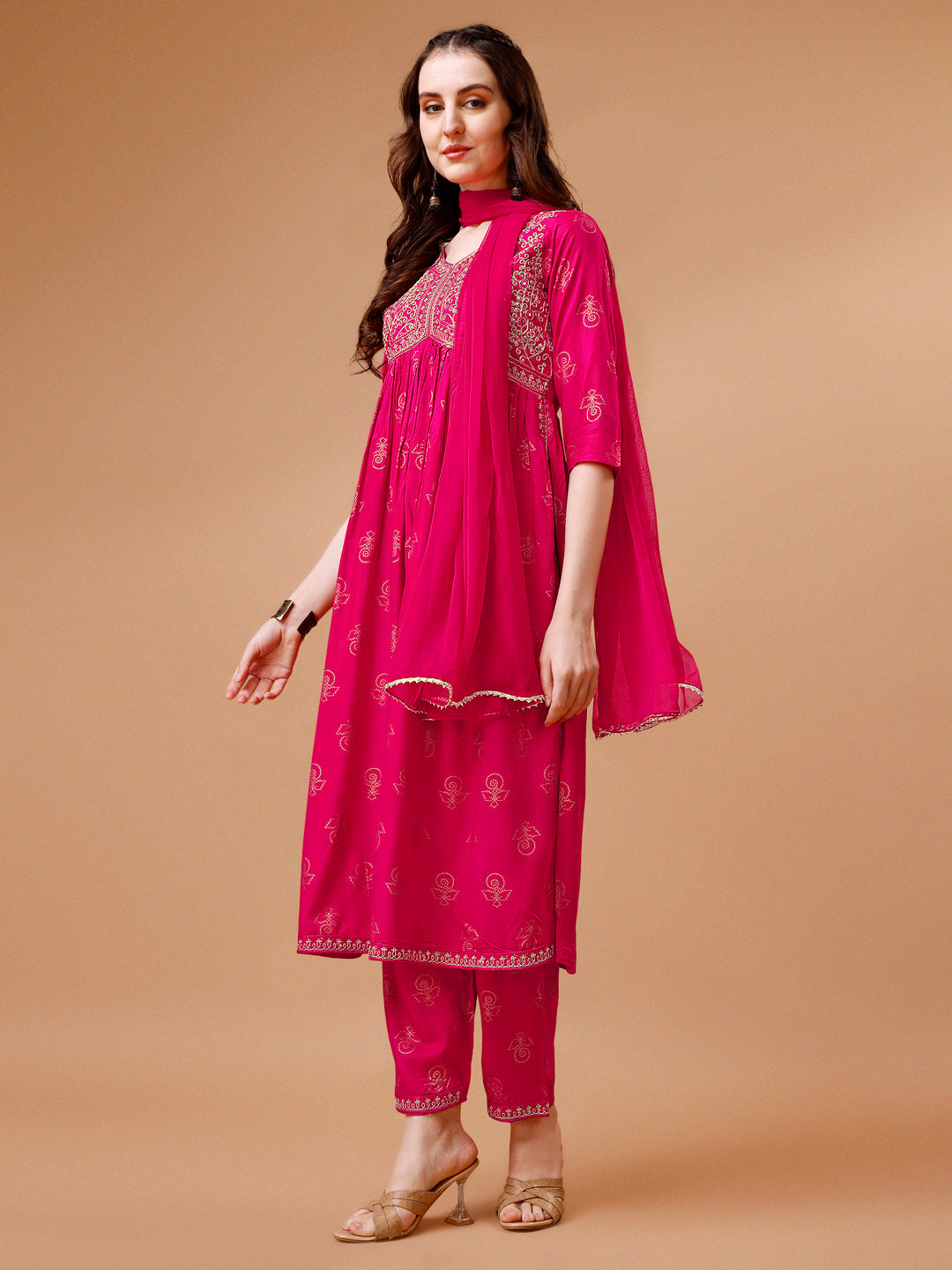 Alia Cut Embroidered & Printed Kurta With Pant & Dupatta, Multicolor - Hiral Fashion