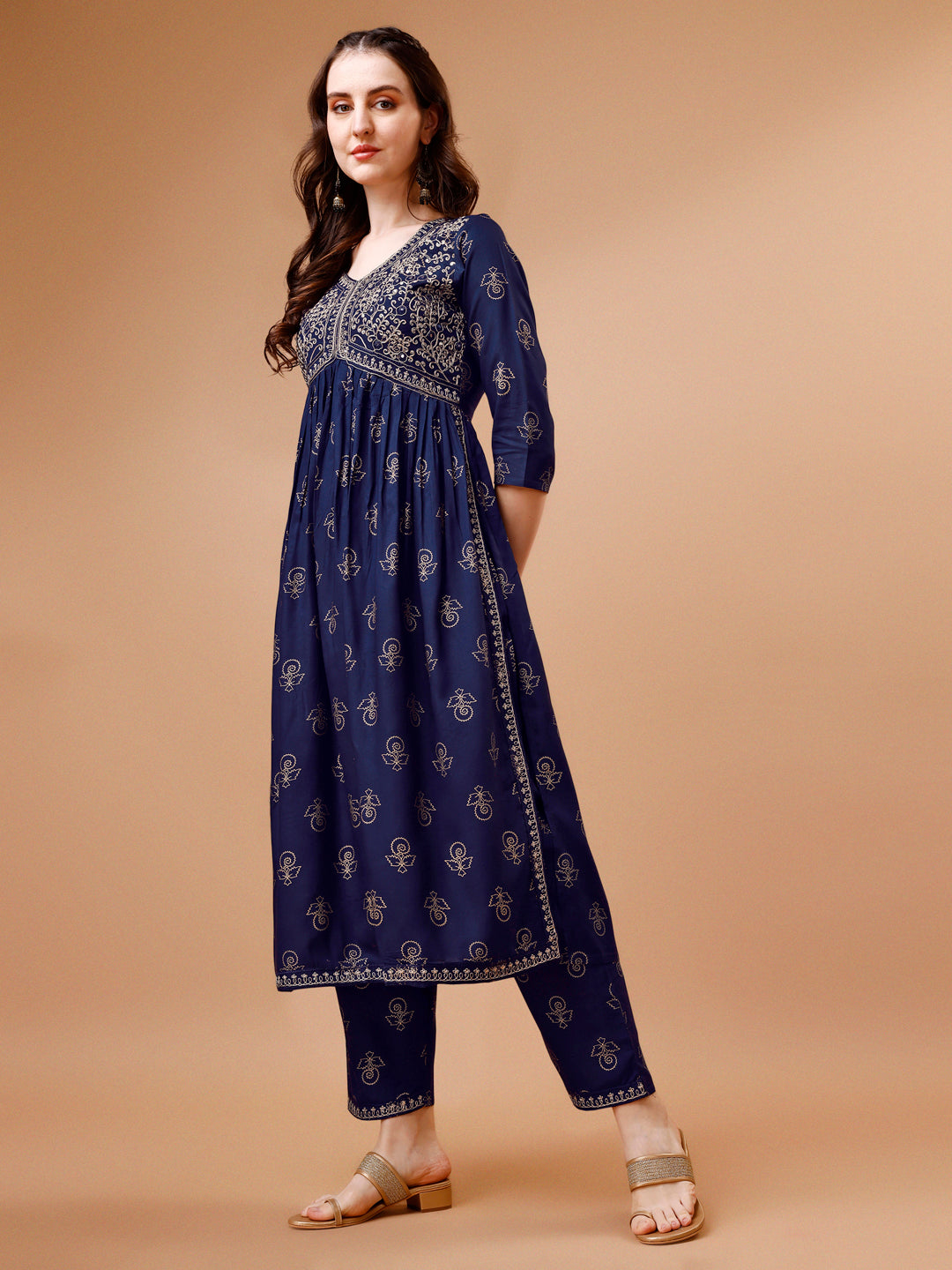 Alia Cut Embroidered & Printed Kurta With Pant & Dupatta, Multicolor - Hiral Fashion