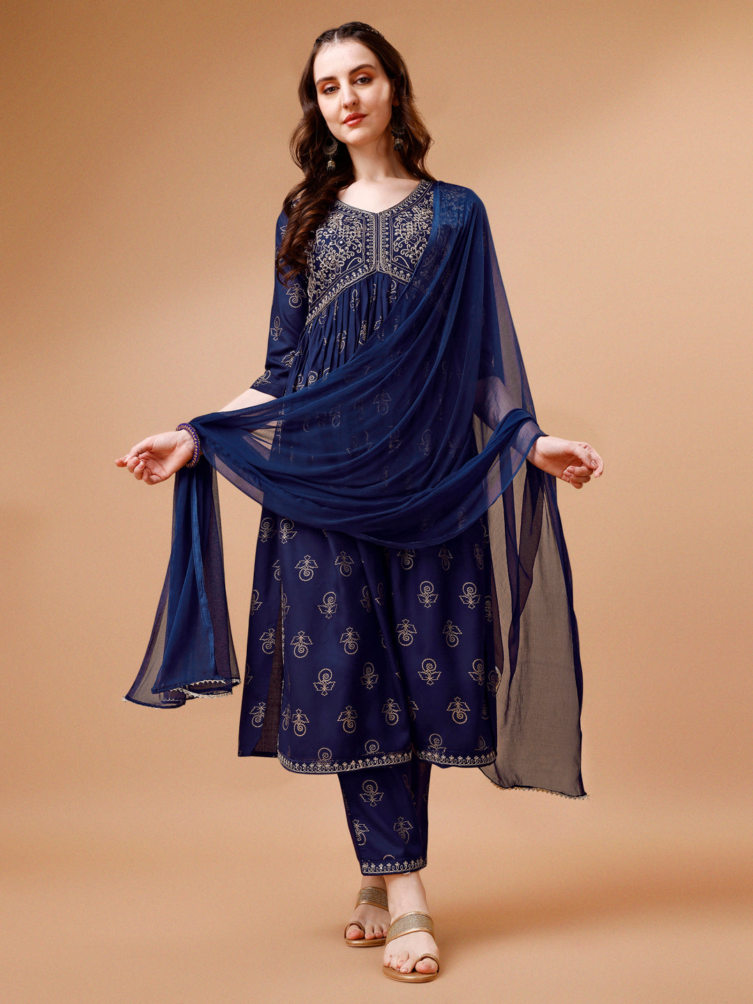 Alia Cut Embroidered & Printed Kurta With Pant & Dupatta, Multicolor - Hiral Fashion