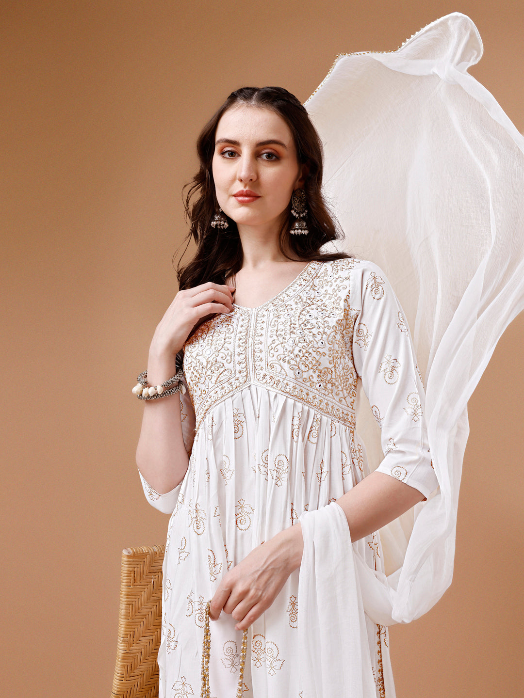 Alia Cut Embroidered & Printed Kurta With Pant & Dupatta, Multicolor - Hiral Fashion