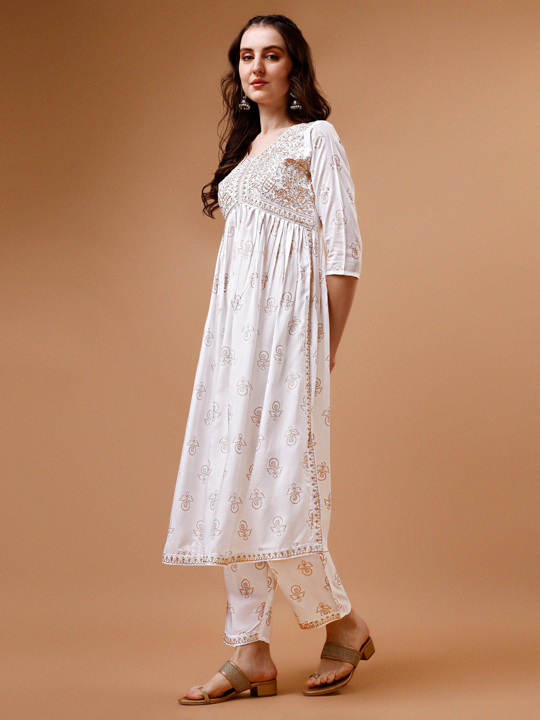 Alia Cut Embroidered & Printed Kurta With Pant & Dupatta, Multicolor - Hiral Fashion