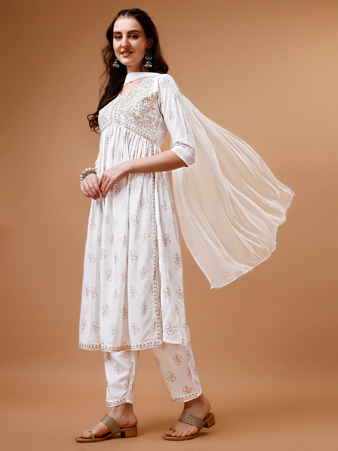 Alia Cut Embroidered & Printed Kurta With Pant & Dupatta, Multicolor - Hiral Fashion