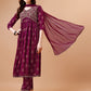 Alia Cut Embroidered & Printed Kurta With Pant & Dupatta, Multicolor - Hiral Fashion