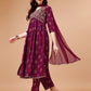 Alia Cut Embroidered & Printed Kurta With Pant & Dupatta, Multicolor - Hiral Fashion