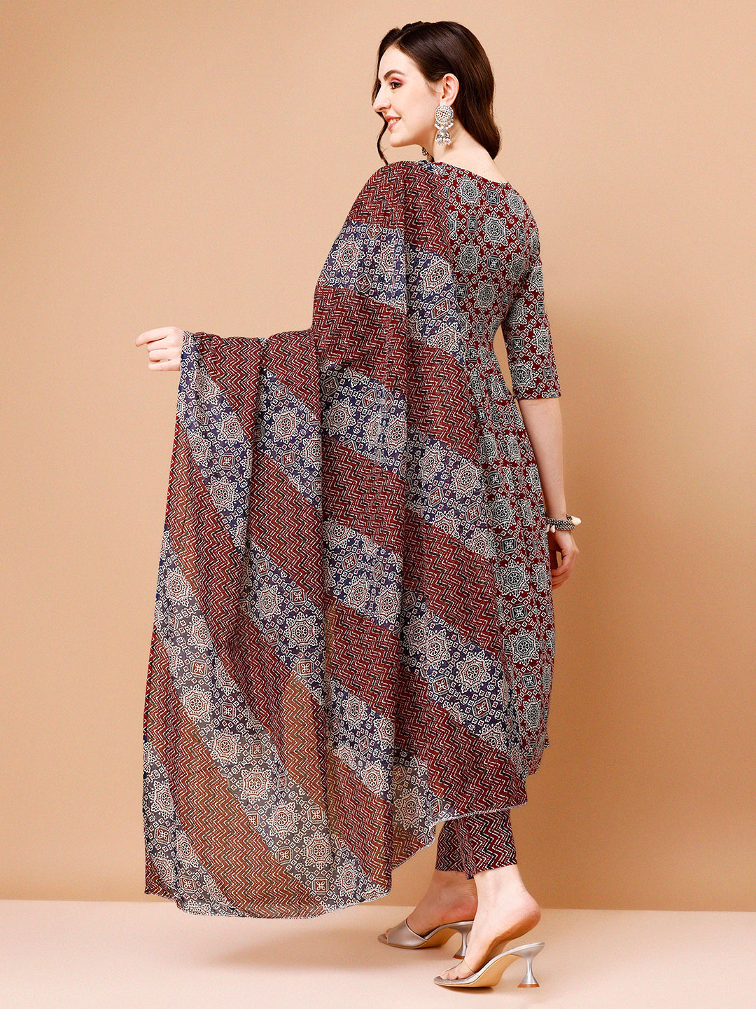 Alia Cut Embroidered & Printed Kurta With Pant & Dupatta, Multicolor - Hiral Fashion
