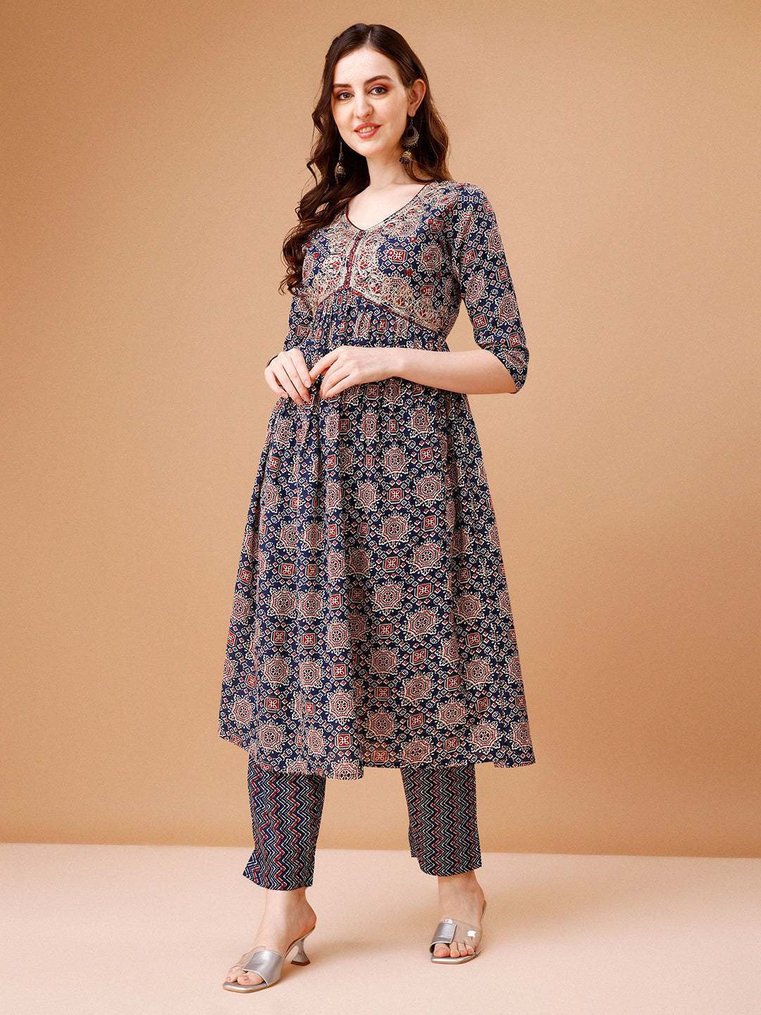 Alia Cut Embroidered & Printed Kurta With Pant & Dupatta, Multicolor - Hiral Fashion