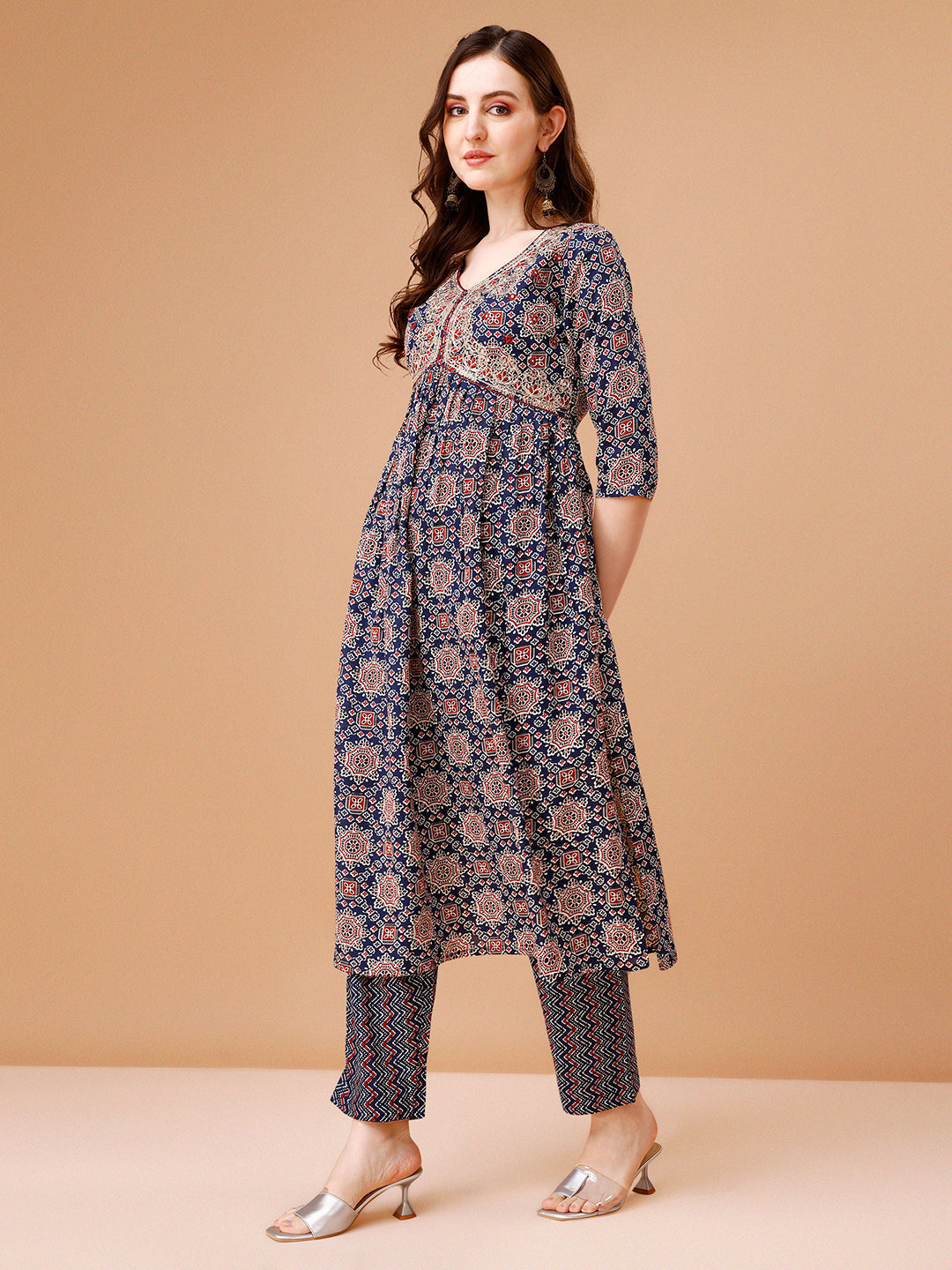 Alia Cut Embroidered & Printed Kurta With Pant & Dupatta, Multicolor - Hiral Fashion