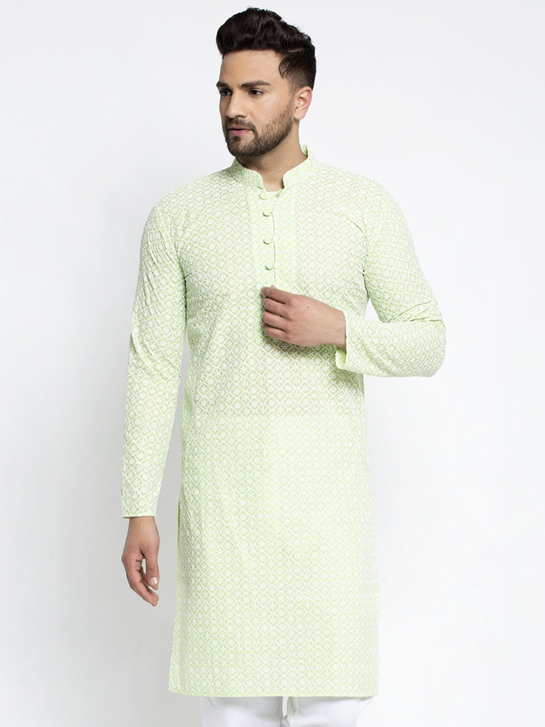 Jompers Men's Dark-Green Embroidered Kurta Only | Swadesiicart