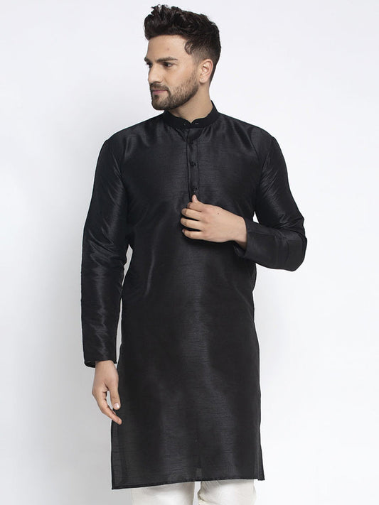 Jompers Men's Black Solid Dupion Silk Kurta Only | Swadesiicart