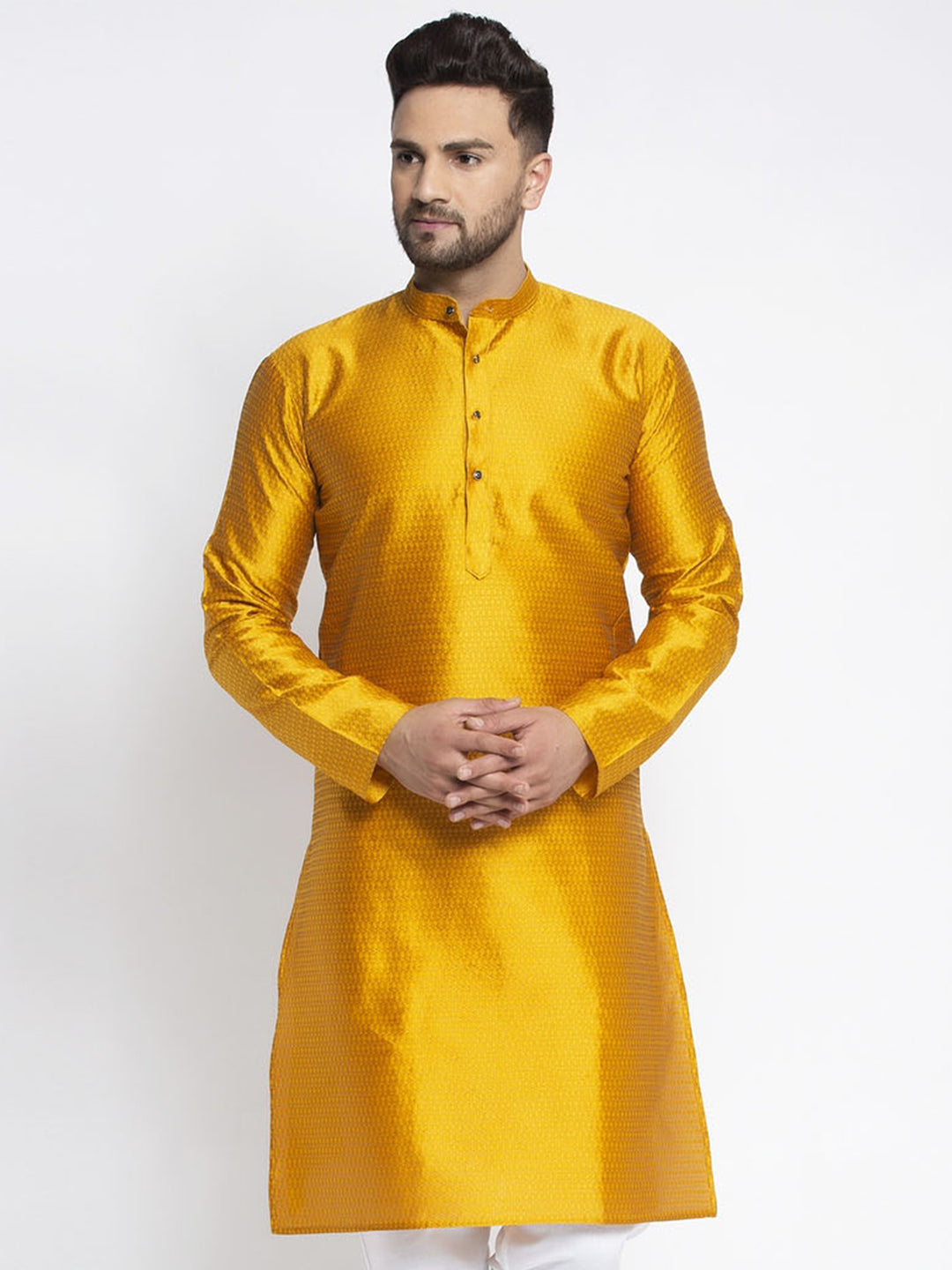 Jompers Men Yellow & White Woven Design Kurta Only | Swadesiicart