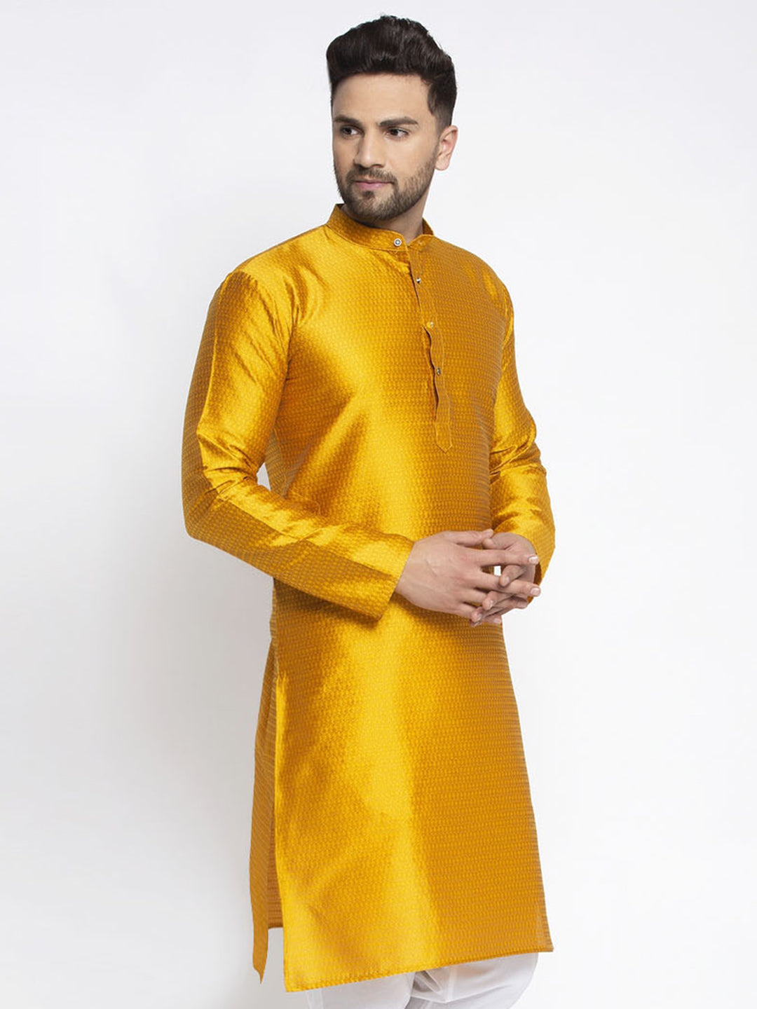 Jompers Men Yellow & White Woven Design Kurta Only | Swadesiicart