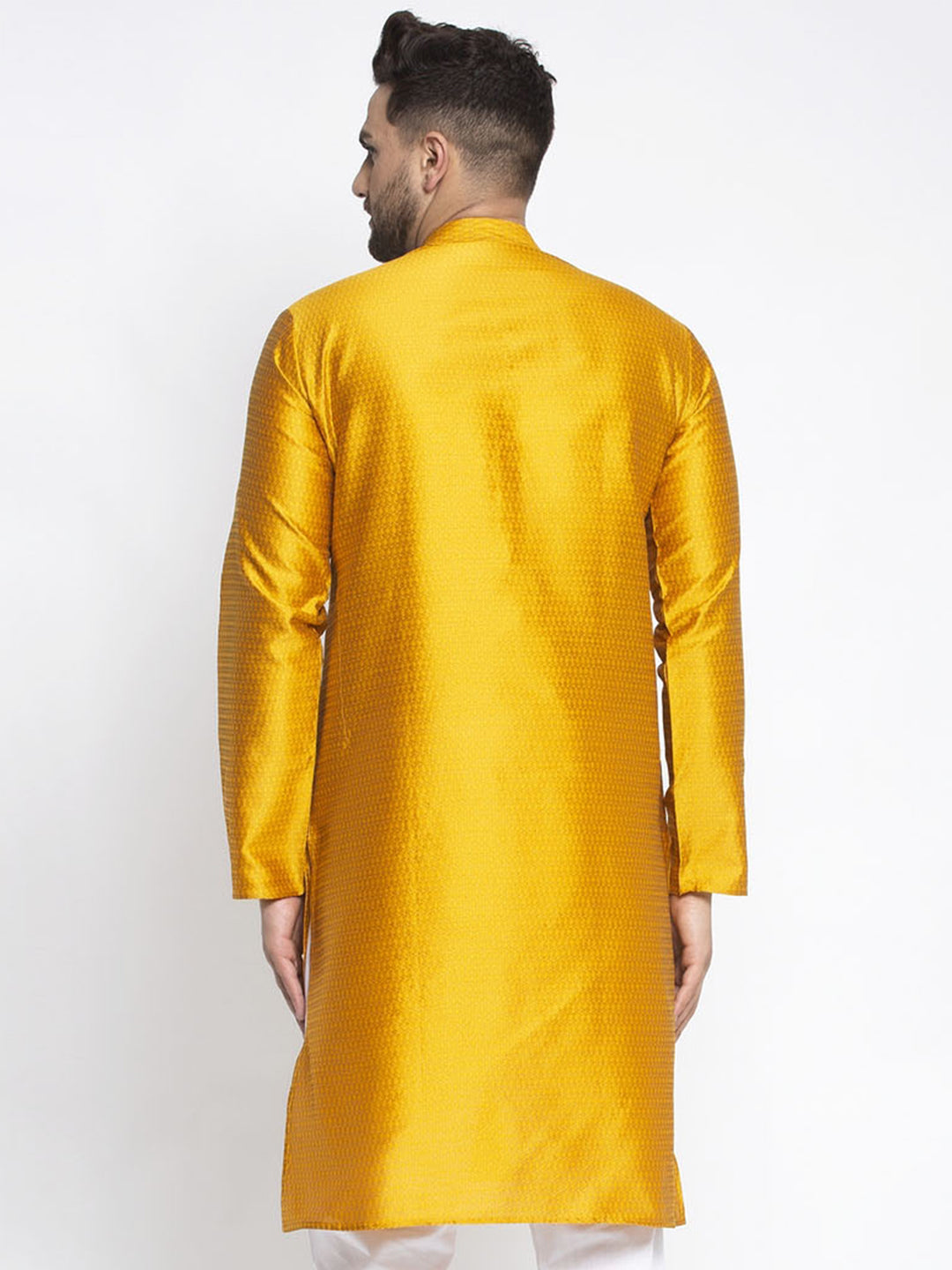 Jompers Men Yellow & White Woven Design Kurta Only | Swadesiicart