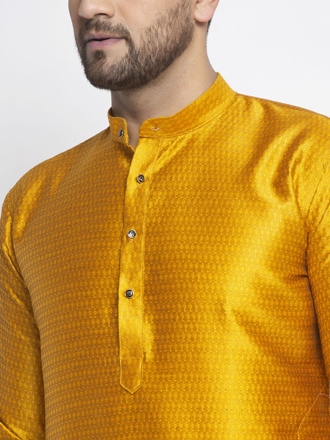 Jompers Men Yellow & White Woven Design Kurta Only | Swadesiicart