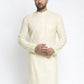 Jompers Men Lemon Yellow & White Self Design Kurta Only | Swadesiicart