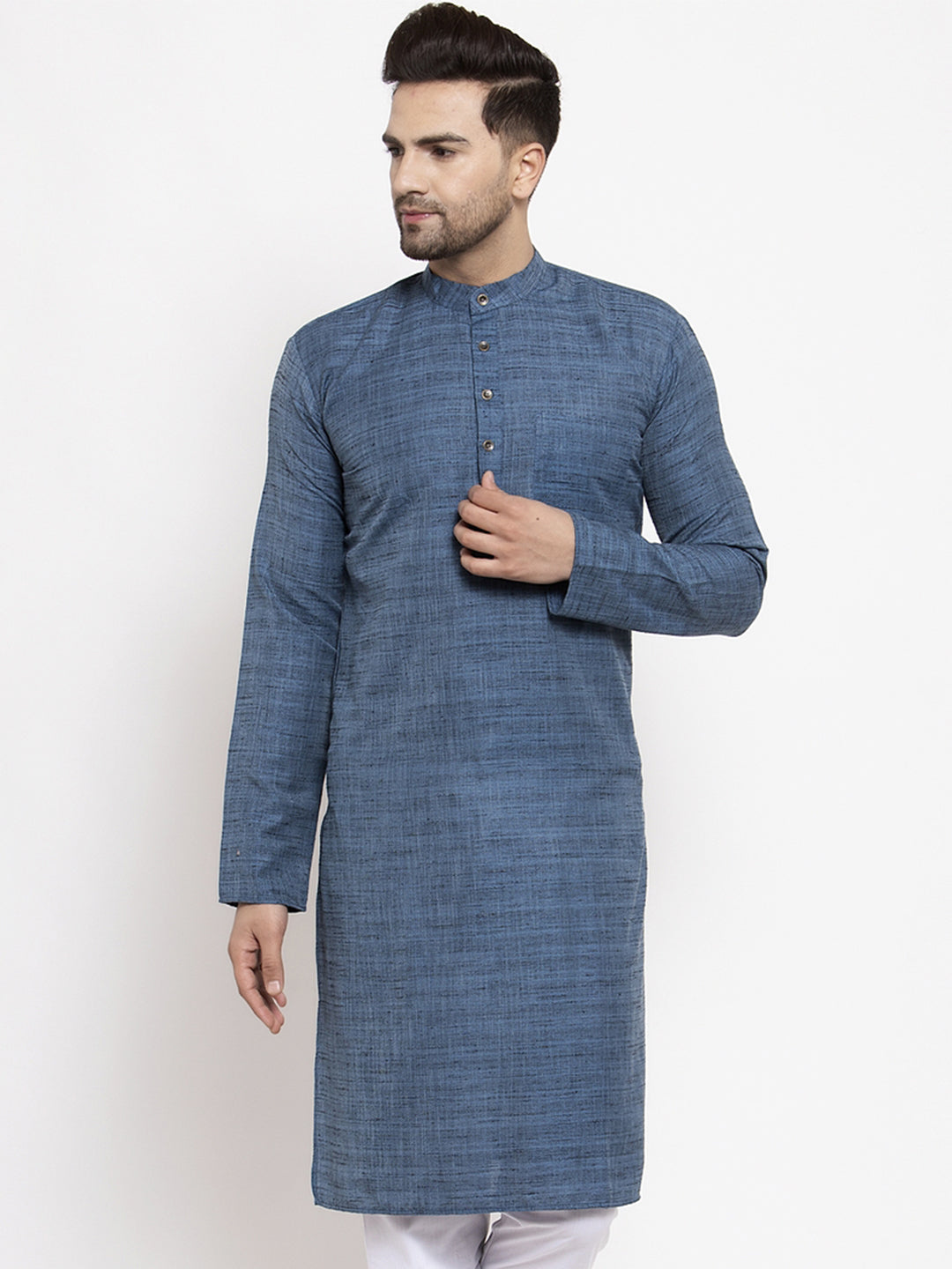 Jompers Men's Blue Self Design Kurta Only | Swadesiicart