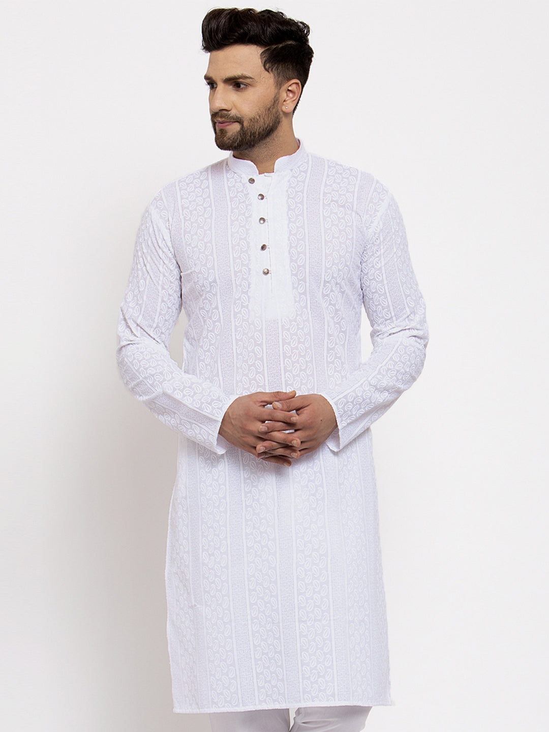 Jompers Men White Embroidered Kurta Only | Swadesiicart