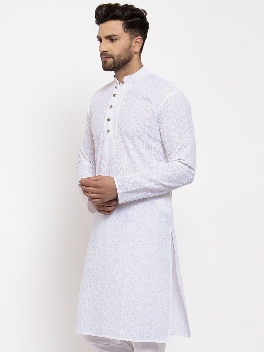 Jompers Men White Embroidered Kurta Only | Swadesiicart