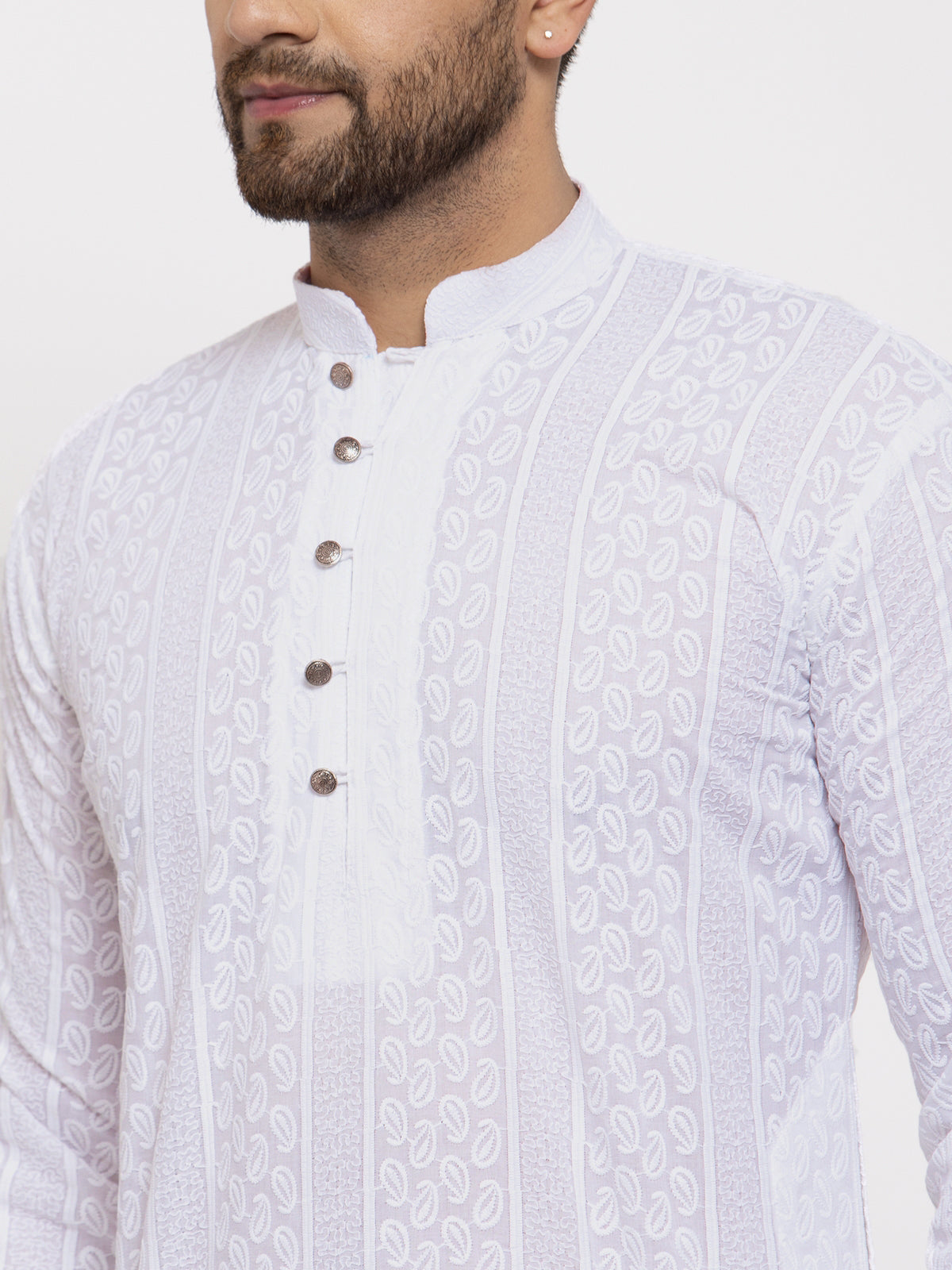 Jompers Men White Embroidered Kurta Only | Swadesiicart