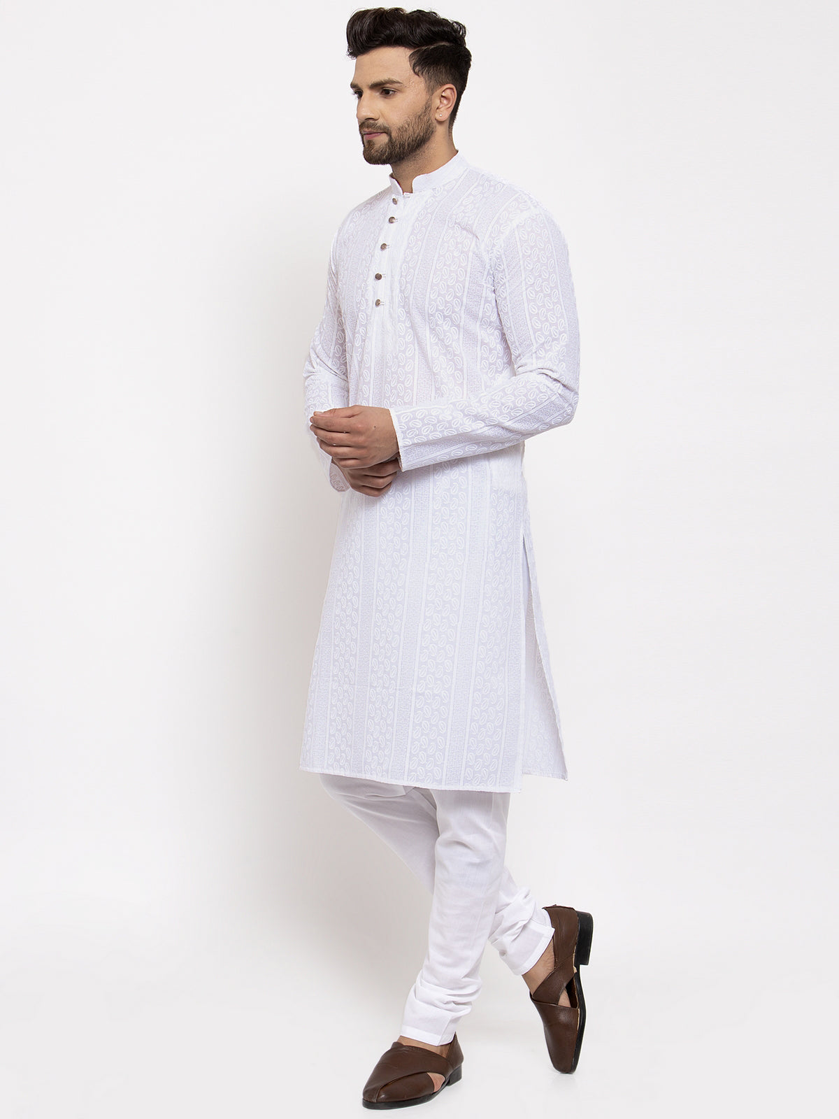 Jompers Men White Embroidered Kurta Only | Swadesiicart