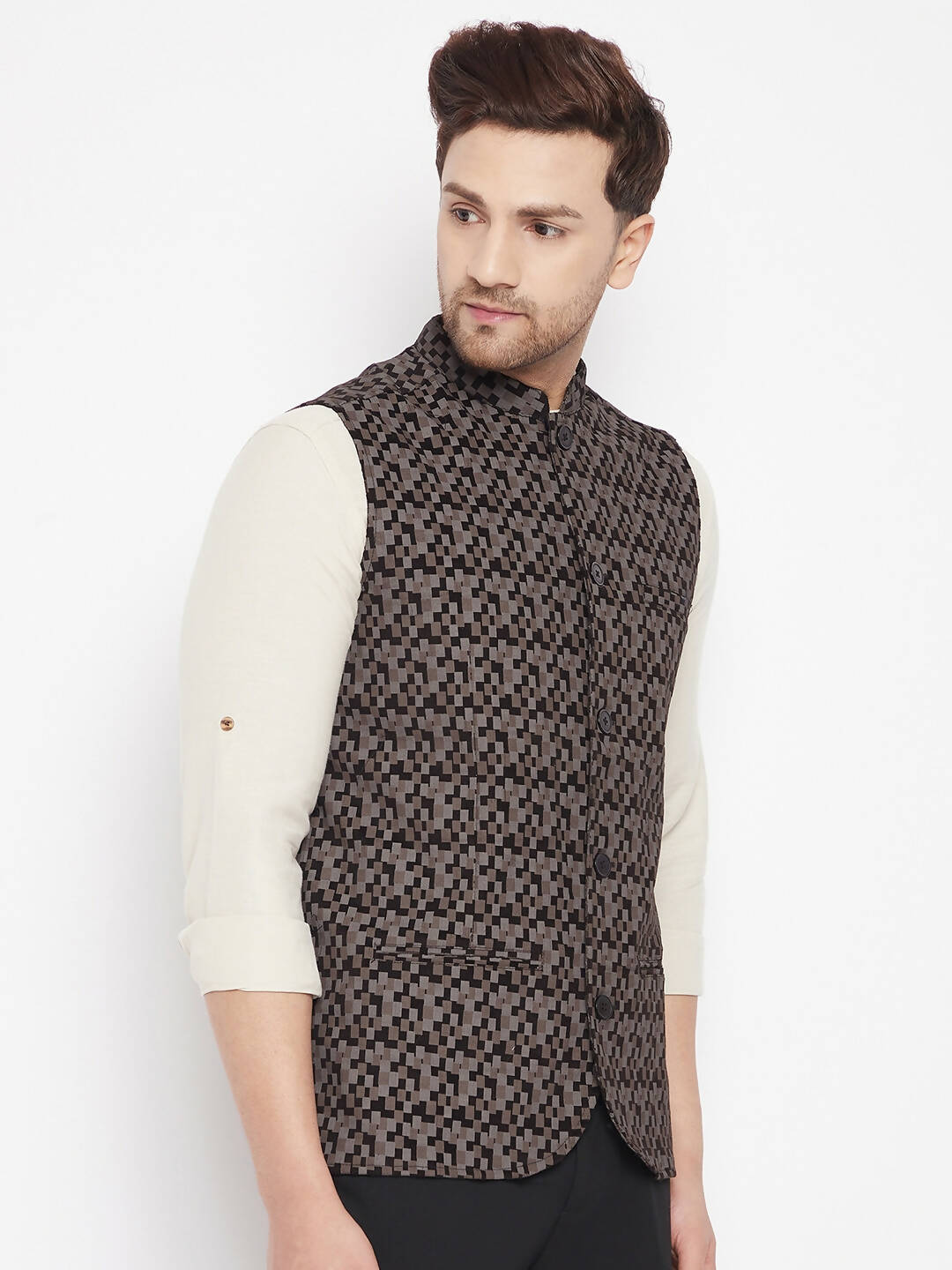 Even Apparels Black Merino Men Woven Nehru Jacket BF539 | Swadesiicart