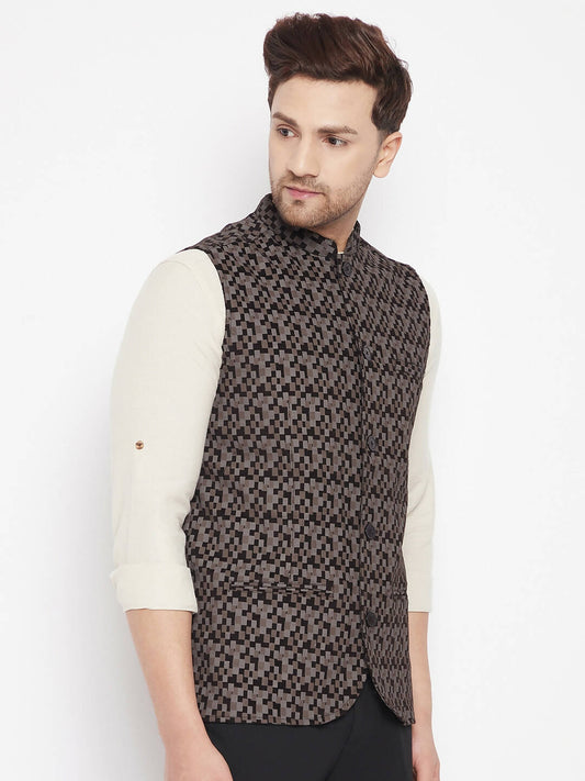 Even Apparels Black Merino Men Woven Nehru Jacket BF539 | Swadesiicart