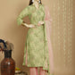 Jyoti Fashion Women's Green Chanderi Silk Elegant Jardoshi Semi Kurta with Trouser & Dupatta | Swadesiicart