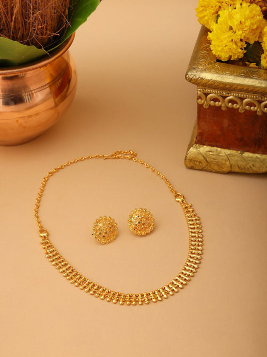 Ruby Raang Golden Necklace with Studs | Swadesiicart