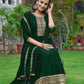Anarkali Embroidered Kurta With Pant & Dupatta, Bottle-Green - Hiral Fashion