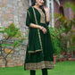 Anarkali Embroidered Kurta With Pant & Dupatta, Bottle-Green - Hiral Fashion