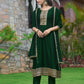 Anarkali Embroidered Kurta With Pant & Dupatta, Bottle-Green - Hiral Fashion