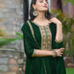 Anarkali Embroidered Kurta With Pant & Dupatta, Bottle-Green - Hiral Fashion
