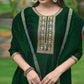 Anarkali Embroidered Kurta With Pant & Dupatta, Bottle-Green - Hiral Fashion