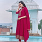 Anarkali Embroidered Kurta With Pant & Dupatta, Pink - Hiral Fashion