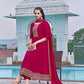 Anarkali Embroidered Kurta With Pant & Dupatta, Pink - Hiral Fashion
