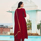 Anarkali Embroidered Kurta With Pant & Dupatta, Maroon - Hiral Fashion