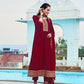 Anarkali Embroidered Kurta With Pant & Dupatta, Maroon - Hiral Fashion