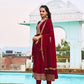 Anarkali Embroidered Kurta With Pant & Dupatta, Maroon - Hiral Fashion