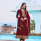 Anarkali Embroidered Kurta With Pant & Dupatta, Maroon - Hiral Fashion