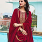Anarkali Embroidered Kurta With Pant & Dupatta, Maroon - Hiral Fashion