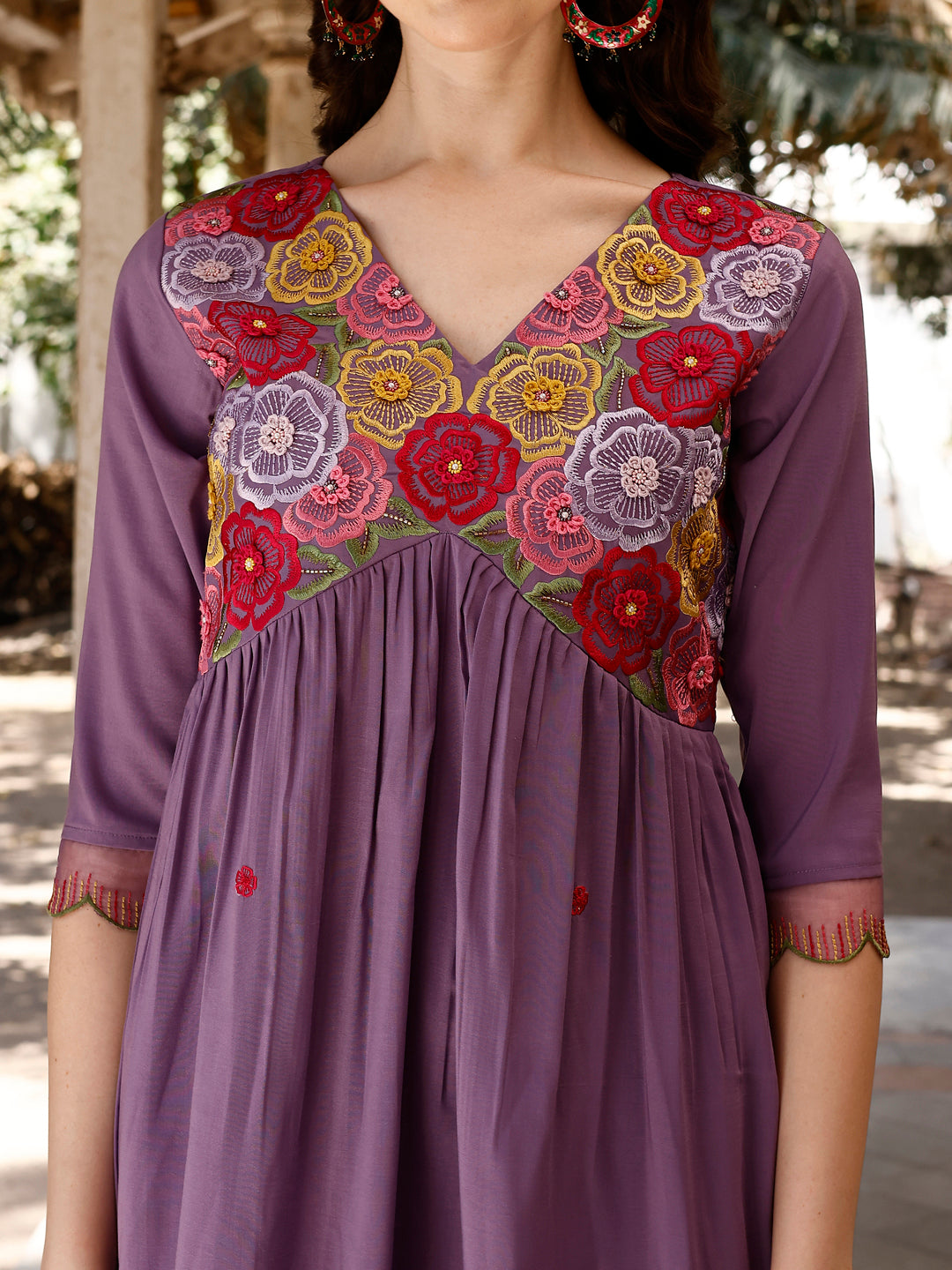 Alia Cut Hand Embroidered & Floral Embroidered Kurta With Pant & Organza Embroidered Dupatta Luxury Premium, Lavender - Hiral Fashion