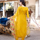 Alia Cut Hand Embroidered & Floral Embroidered Kurta With Pant & Organza Embroidered Dupatta Luxury Premium, Mustard - Hiral Fashion