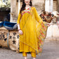 Alia Cut Hand Embroidered & Floral Embroidered Kurta With Pant & Organza Embroidered Dupatta Luxury Premium, Mustard - Hiral Fashion