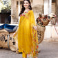 Alia Cut Hand Embroidered & Floral Embroidered Kurta With Pant & Organza Embroidered Dupatta Luxury Premium, Mustard - Hiral Fashion