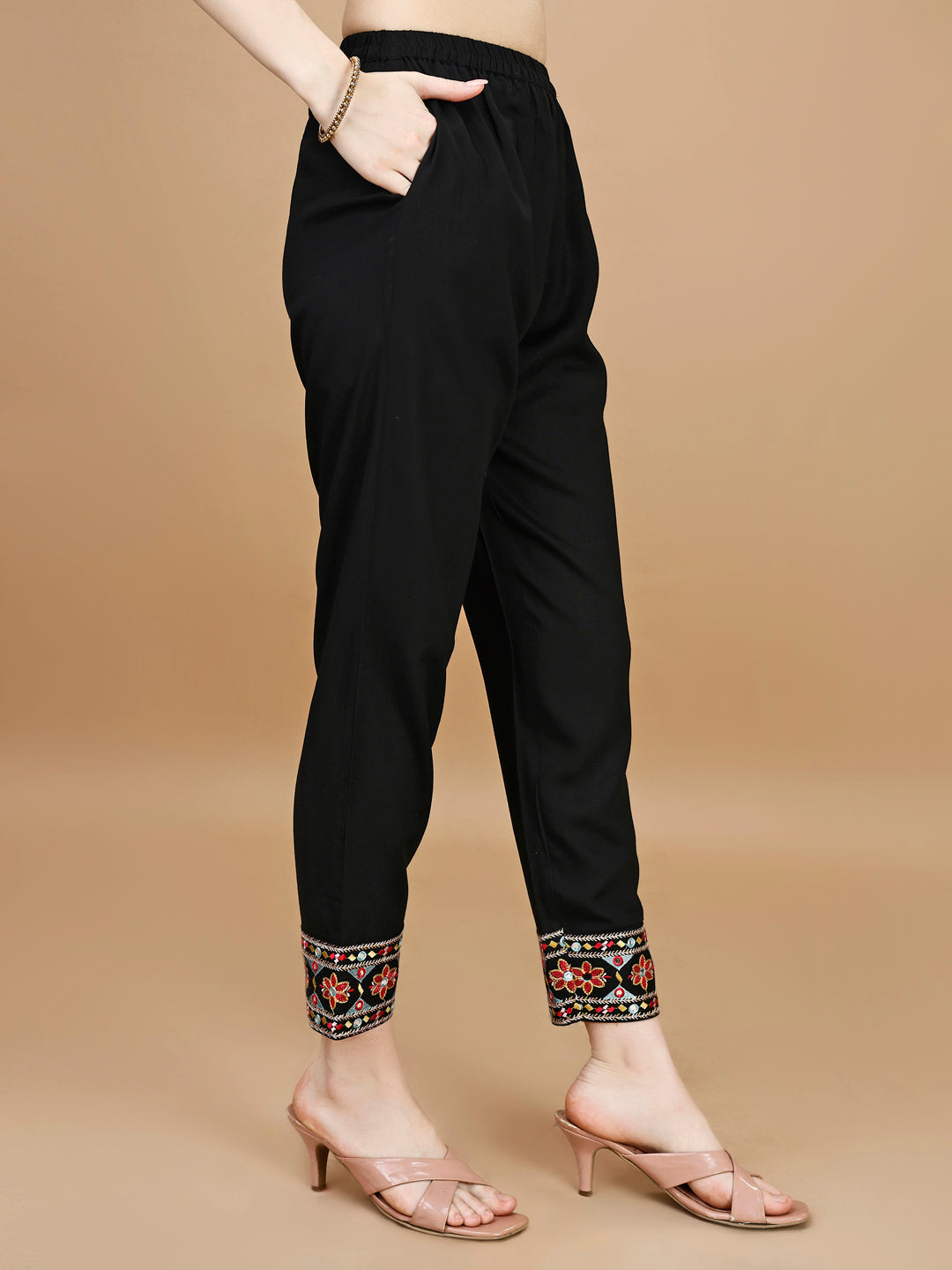 Alia Cut Mirror Embroidered Kurta With Embroidered Pant & Dupatta, Black - Hiral Fashion